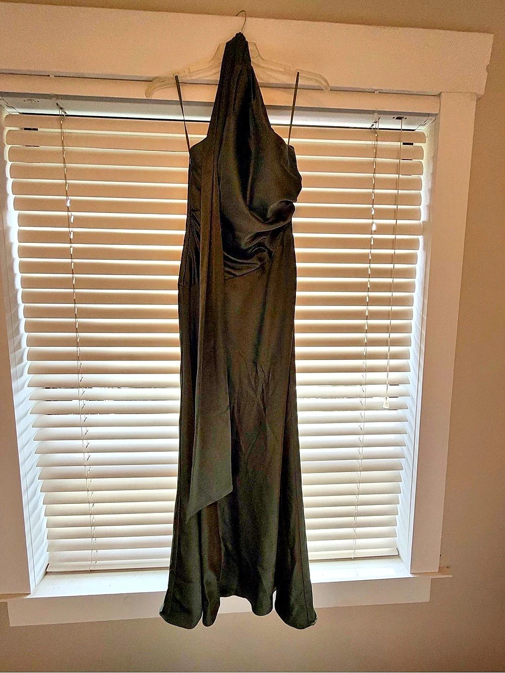 Revelry Imani Satin Dress in Olive Green